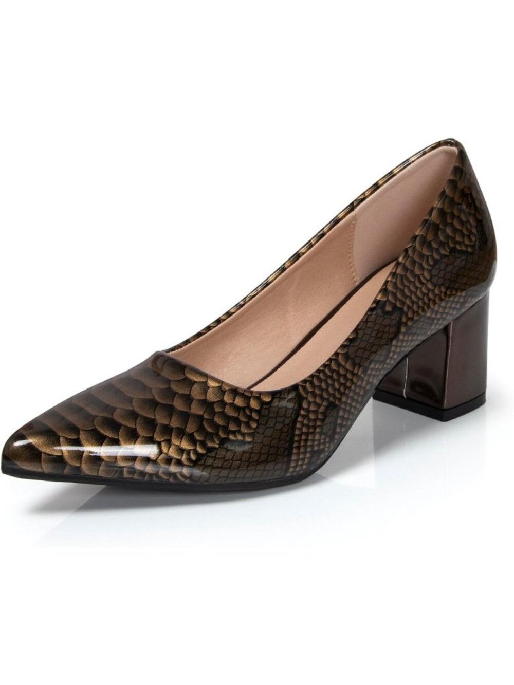 Stylish Snake Skin Print Low Heels for Women - Closed Pointy Toe Pumps 2.3